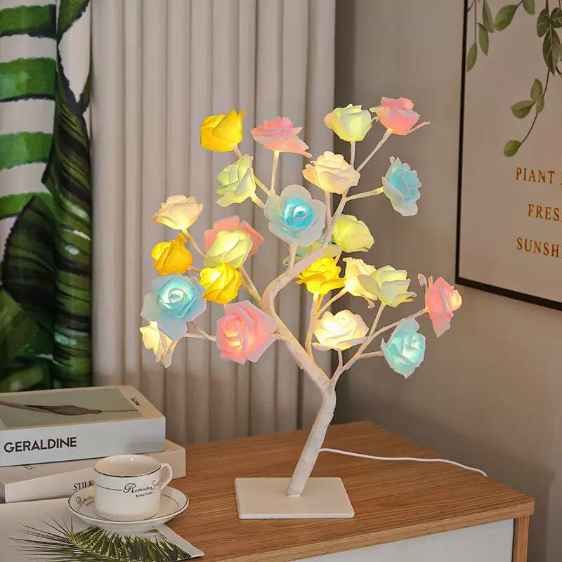 24 Multi Roses Tree Table Lamp, Lighted Tabletop Tree for Home Wedding Bedroom Decoration Gift