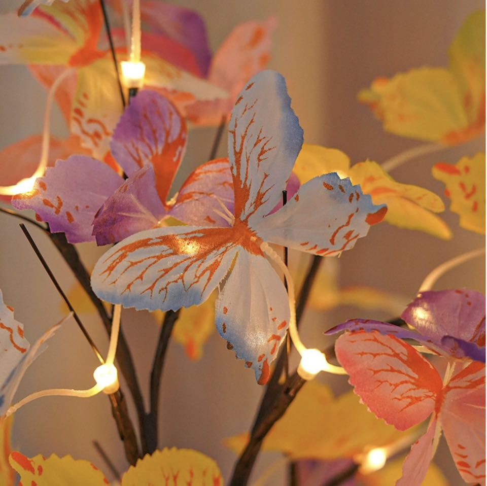 LED Butterfly Birch Tree Lights Artificial Tree Lamp Lighted Bonsai Tree 3 AA or USB Powered for Bedroom Fireplace Table Decoration(Black)